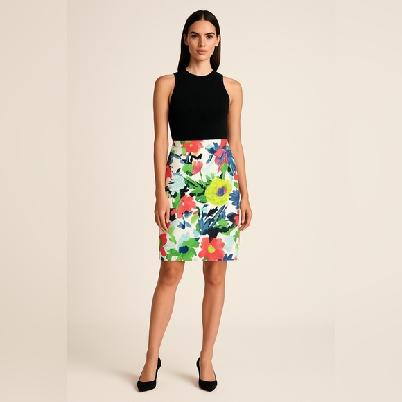 Ann Taylor White and Green Pencil Skirt Knee-Length Resort Wear 🌴🌺 - Picture 11 of 11